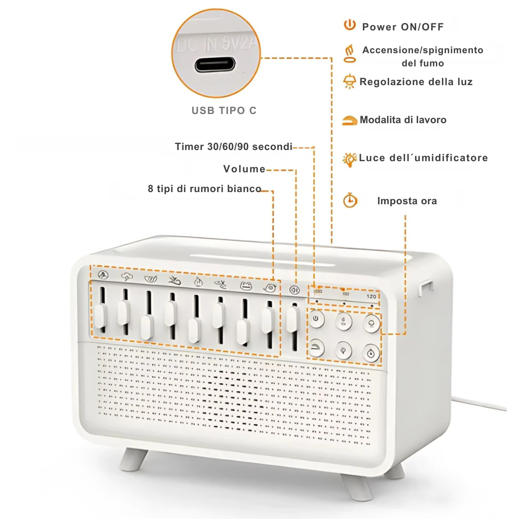 Umidificatore con Suono Bianco